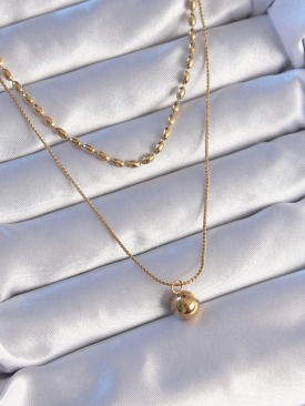 Erb 316L Çelik Çift Zincirli Gold Renk Topçuk Model Kolye