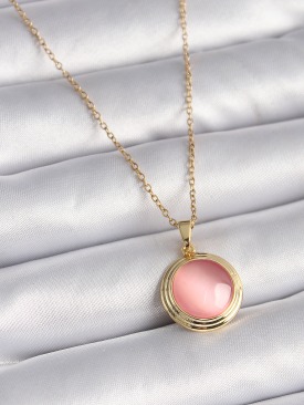 Erb 316L Çelik Gold Renk Pembe Sedefli Daire Model Kadın Kolye