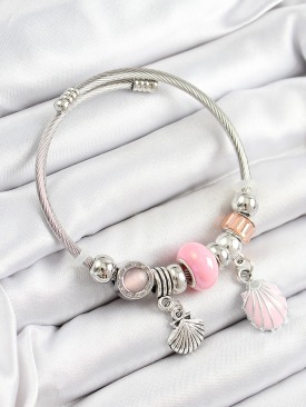 Erb 316L Çelik Pembe İstiridye Model Gümüş Renk Charm Bileklik