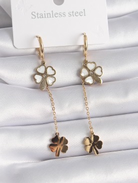 Erb 316L Çelik Gold Renk Sedefli Yonca Model Zirkon Taş Detay Kadın Küpe