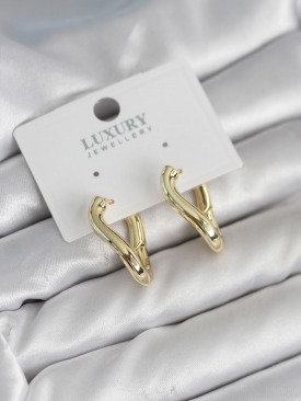 Erb Gold Renk Eğik Halka Model Pirinç Kadın Küpe