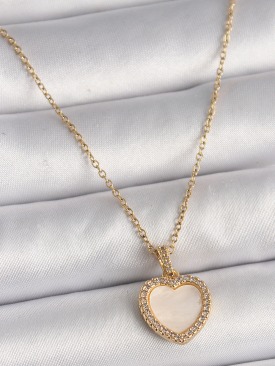 Erb 316L Çelik Gold Renk Zincir Zirkon Taşlı Beyaz Mineli Kalp Model Kadın Kolye