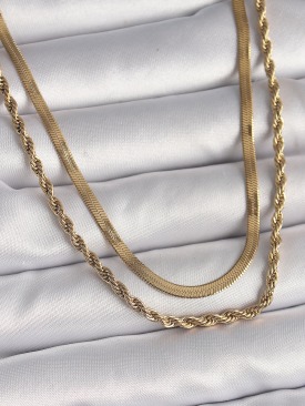 Erb 316L Çelik Gold Renk Çift Zincir İtalyan&Burgu Zincir Model Kadın Kolye