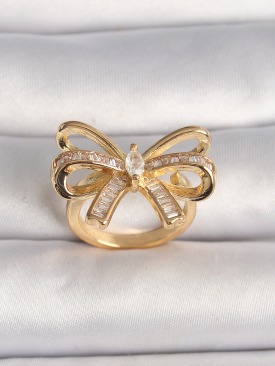 Erb Pirinç Gold Renk Ayarlanabilir Zirkon Taşlı Kurdele Model Kadın Yüzük