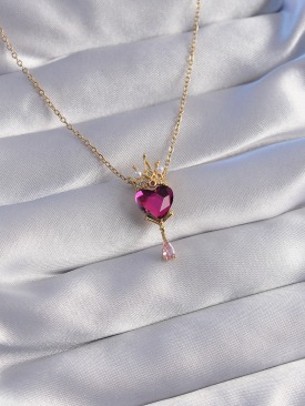 Erb 316L Çelik Zincir Gold Renk Pembe Zirkon Taşlı Damla Detay Rapunzel Model Kolye