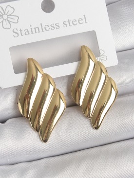 Erb 316 Çelik Gold Renk Dalga Model Kadın Küpe