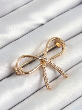 Erb Zirkon Taş Detaylı 3D Fiyonk Figürlü Gold Renk Kadın Broş