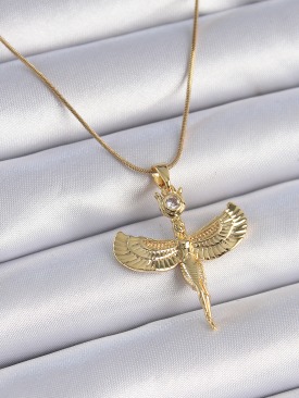 Erb 316L Çelik Zincir Gold Renk Zirkon Taş Detaylı Melek Model Kadın Kolye