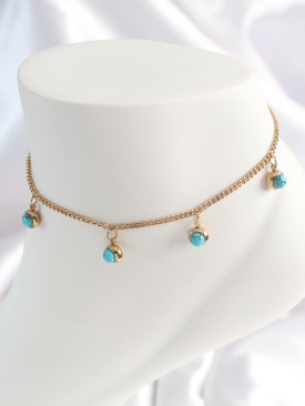 Erb 316L Çelik Gold Renk Zincir Model Mavi Taşlı Sallantı Figür Kadın HalHal