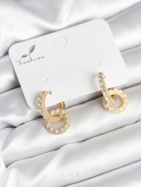 Erb Gold Renk Pirinç Zirkon Taşlı Halka Model Kadın Küpe