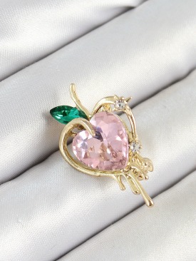 Erb Pembe Ve Yeşil Zirkon Taşlı 3D Eriyen Kalp Figürlü Gold Renk Kadın Broş