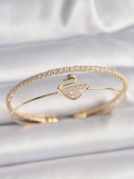 Erb Pirinç Gold Renk Zirkon Taşlı Kuğu Model Kadın Bileklik