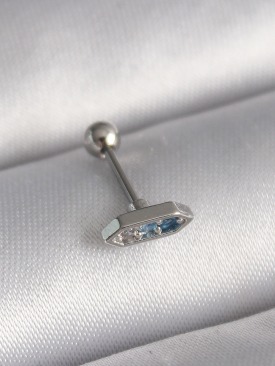 Erb 316L Çelik Gümüş Renk Mavi Zirkon Taşlı Tragus Piercing