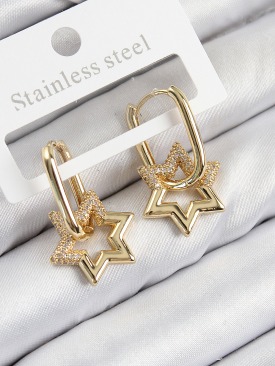 Erb Pirinç Zirkon Taşlı Yıldız Model Gold Renk Kadın Küpe