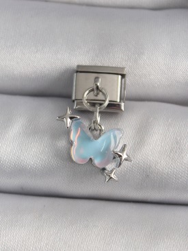 Erb 316L Çelik Gümüş Renk Sallantı Mavi Sedefli Kelebek Model Nomination Charm