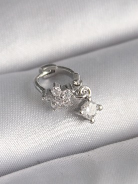 Erb 316L Çelik Gümüş Renk Zirkon Taşlı Çiçek Model Sallantı Detay Tragus Piercing