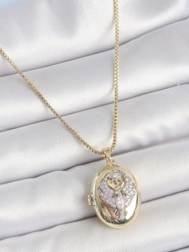 Erb 316L Çelik Gold Renk Zincir Zirkon Taşlı Anka Kuşu İşlemeli Açılır Model Kadın Kolye