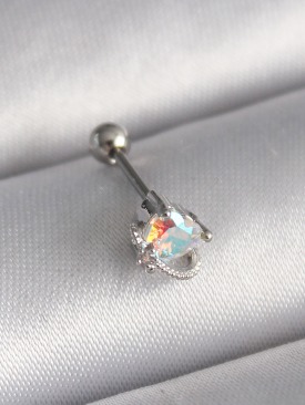 Erb 316L Çelik Gümüş Renk Zirkon Taşlı Kalp Tragus Piercing