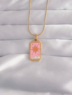 Erb 316L Çelik Gold Renk Pembe Mineli Güneş Model Tarot Kolye