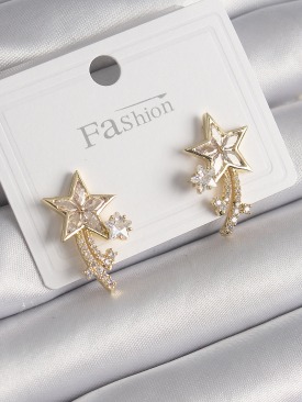 Erb Pirinç Gold Renk Zirkon Taşlı Kuyruklu Yıldız Model Kadın Küpe