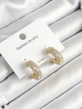 Erb Pirinç Zirkon Taşlı Halka Model Gold Renk Kadın Küpe