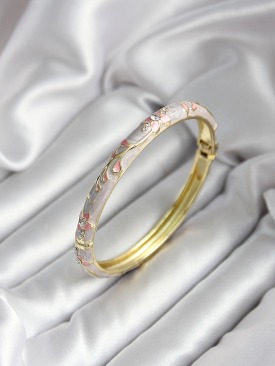 Erb Mineli Pirinç Çiçek Desenli Zirkon Taşlı Gold Renk Kadın Kelepçe (çap 60 Mm)