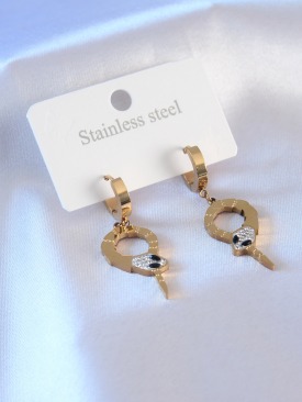 Erb 316L Çelik Gold Renk Yılan Model Zirkon Taşlı Kadın Küpe