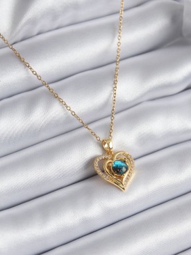 Erb 316L Çelik Gold Renk Zirkon Taşlı Kalp Galaksi Model Kadın Kolye