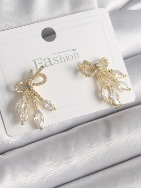 Erb Pirinç Gold Renk Zirkon Taşlı Düğüm Model Damla Zirkon Taşlı Kadın Küpe
