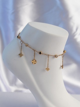 Erb 316L Çelik Gold Renk Zirkon Taşlı Sallantılı Yonca Model Halhal