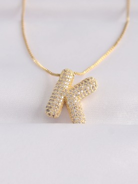 Erb 316L Çelik Zincirli Zirkon Taşlı K Harfli Gold Renk Bubble Kolye