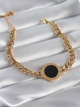 Erb 316L Çelik Gold Renk Zincir Model Romen Rakam İşleme Detay Kadın Bileklik