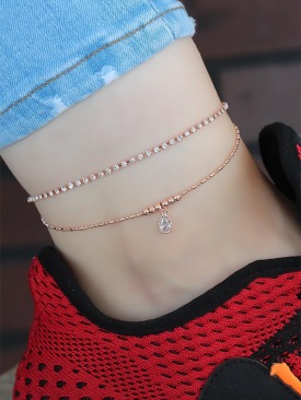 Erb Zirkon Taşlı Rose Renk Kaplama Çift Zincirli Hal Hal