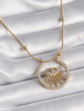 Erb 316L Çelik Gold Renk Zirkon Taşlı Göz Model Kadın Kolye