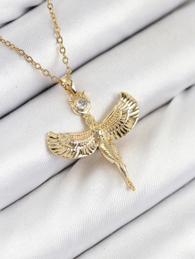 Erb 316L Çelik Zirkon Taşlı Melek Model Gold Renk Kadın Kolye