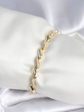Erb Pirinç Gold Renk Zirkon Taşlı Sarmal Model Kadın Bileklik