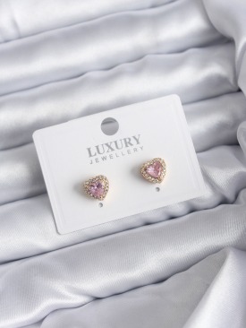 Erb 316L Çelik Gold Renk Pembe Zirkon Taşlı Charm Kadın Küpe