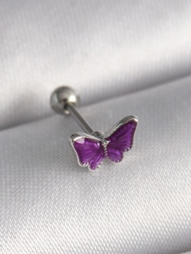 Erb 316L Çelik Gümüş Renk Mor Kelebek Model Tragus Piercing