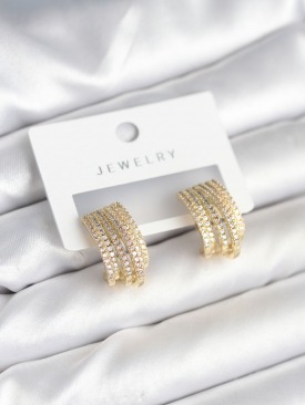 Erb Zirkon Taşlı Şerit Model Gold Renk Pirinç Kadın Küpe