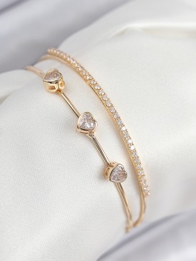 Erb Pirinç Zirkon Taşlı Kalp Model Gold Renk Kadın Bileklik