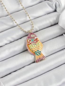 Erb Pirinç Rainbow Balık Model Zirkon Taşlı Gold Renk Kadın Kolye