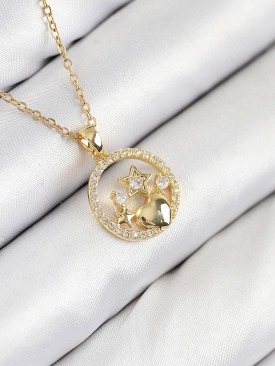 Erb 316L Çelik Zirkon Taşlı Yıldız Ve Kalp Model Gold Renk Kadın Kolye