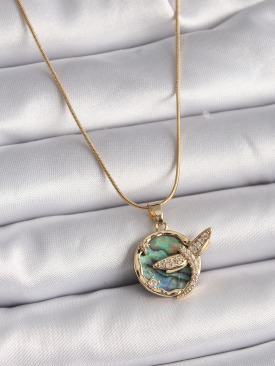 Erb 316L Çelik Gold Renk Zincir Zirkon Taşlı Yusufçuk Model Kadın Kolye
