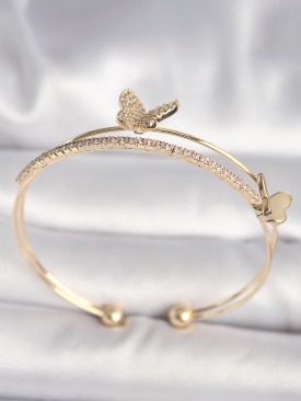 Erb Pirinç Gold Renk Zirkon Taşlı Kelebek Model Kadın Bileklik