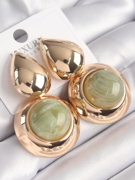 Erb Pirinç Gold Renk Damla Model Su Yeşili Doğal Taşlı Vintage Kadın Küpe