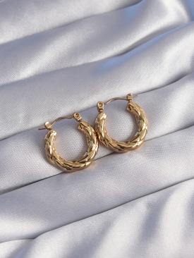 Erb 316L Çelik Gold Renk Burgu Görünüm Oval Küpe