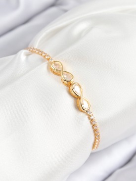 Erb Pirinç Zirkon Taşlı Sonsuzluk Model Gold Renk Asansörlü Kadın Bileklik