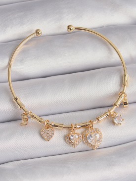 Erb Pirinç Gold Renk Sallantı Zirkon Taşlı Kalp Figür Charm Bileklik