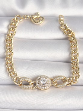 Erb Pirinç Gold Renk Zincir Daire Zirkon Taşlı Xuping VIP Seri Kadın Bileklik