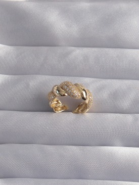 Erb Pirinç Ayarlamalı Gold Renk Zirkon Taşlı Burgu Yüzük